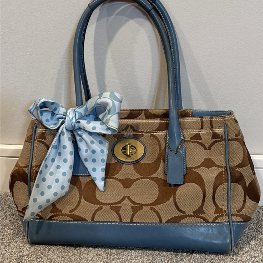 Coach Blue and Brown Signature Tote Bag